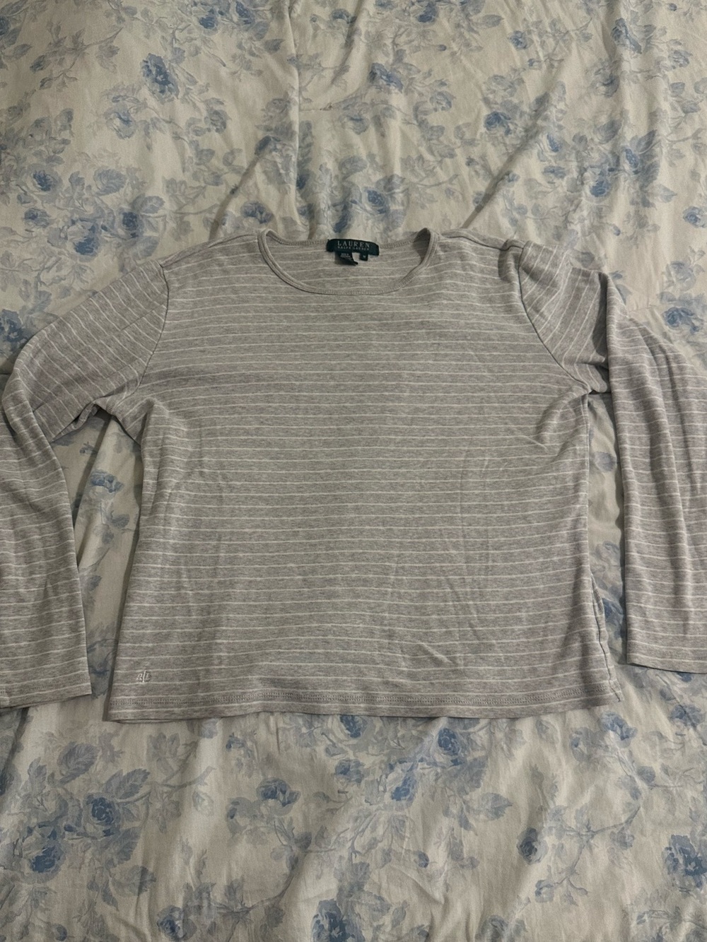Ralph Lauren Light Gray & White Striped Long-Sleeve Tee